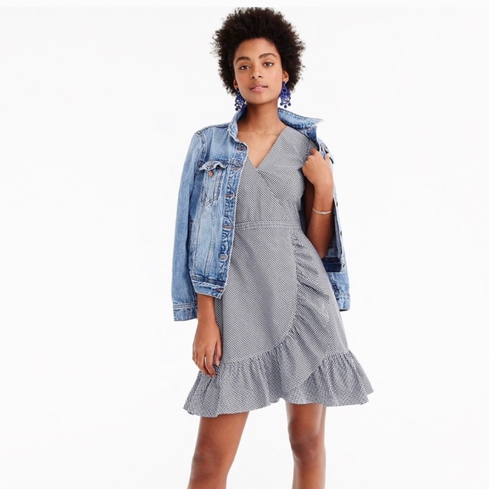 Jcrew gingham faux wrap dress